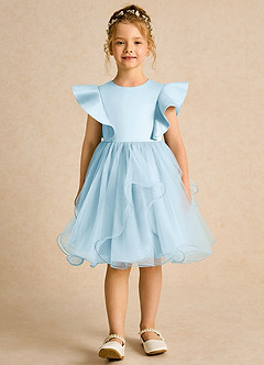 Azazie Chirp Robe Demoiselle D'honneur Fillette Robe Princesse en Tulle Bleu Ciel image1