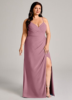 Azazie Maci Bridesmaid Dresses Vintage Mauve Sheath Pleated Chiffon Dress image11