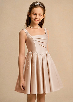 Azazie Jello Blumenmädchenkleider Ballkleid Plissee Matte Satin Kleid Englisches Rosa image3