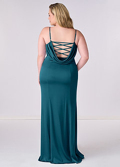 Barbie ♥ Azazie Bridesmaid Dresses Ink Blue Mermaid Corset Stretch Satin Dress image7