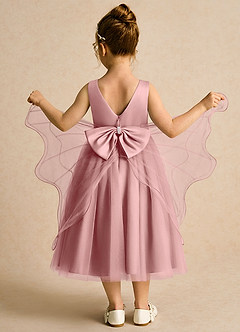 Azazie Pear Flower Girl Dresses Dusty Rose Ball-Gown Bow Tulle Dress image3