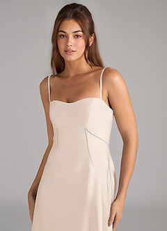 Azazie Valentine Abiti da Damigella Abito A-Line in Raso Elasticizzato Corsetto Alabastro Bianco image6