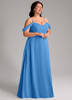 Azazie Marley Abiti da Damigella Abito Convertibile A-Line in Chiffon a Spalla Scoperta Blue Jay image15