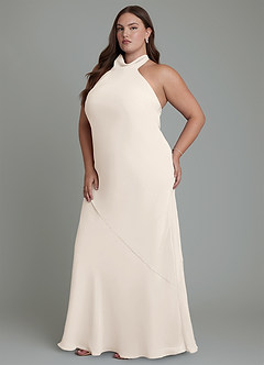 Azazie Velli Bridesmaid Dresses White Alabaster Mermaid High Neck Chiffon Dress image12