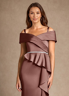 Azazie Dareia Mother of the Bride Dresses Espresso Mermaid Off the Shoulder Stretch Satin Dress image8