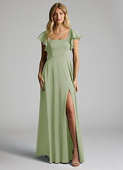 Azazie Bondi Bridesmaid Dresses Dusty Sage A-Line Bow Stretch Satin Dress image5