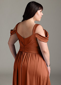 Azazie Lianne Bridesmaid Dresses Cedar Rose A-Line Off the Shoulder Stretch Satin Dress image15