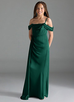 Azazie Amyra Junior Emerald Sheath Off the Shoulder Stretch Satin Dress image4