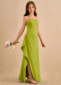 Azazie Cannoli Girls Formal Blumenmädchenkleider A-Linie Plissee Chiffon Kleid Zitronengras image1