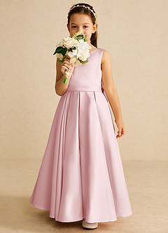Azazie Pipsy Flower Girl Dresses Powder Pink A-Line Bow Matte Satin Dress image5
