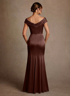 Azazie Aberdeen Mother of the Bride Dresses Espresso Sheath Pleated Stretch Satin Dress image2