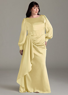 Azazie Raye Bridesmaid Dresses Lemon Sorbet Mermaid Long Sleeve Stretch Satin Dress image9