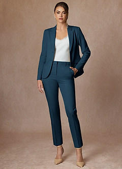 front Whitney Dark Navy Refined Weave Performance Full Length Pants Suit