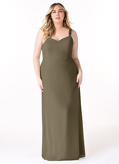 Azazie Denice Bridesmaid Dresses Willow Green Sheath Pleated Chiffon Dress image9