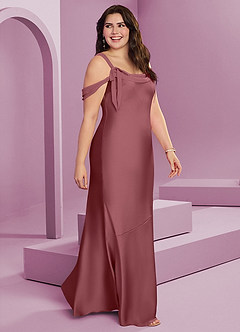 Barbie ♥ Azazie Robes de demoiselle d'honneur Robe Fourreau en Satin extensible Plissée Rose Du Désert image11