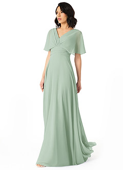 Azazie Pamela Bridesmaid Dresses Agave A-Line V-Neck Pleated Chiffon Dress image3