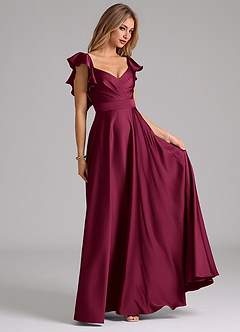 Azazie Leilani Robes de demoiselle d'honneur Robe Trapèze en Satin extensible Drapé Bourgogne image4