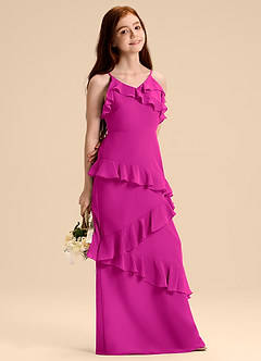 Azazie Evara Junior Abito A-Line in Chiffon Fucsia image6