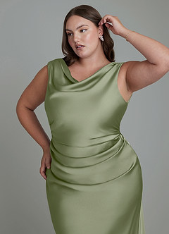 Azazie Kieryn Bridesmaid Dresses Pistachio Mermaid Pleated Stretch Satin Dress image12
