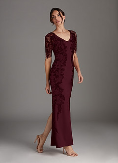 Azazie Farrah vestidos de madre de la novia Vestido de Cabernet de Crepé elástico de Recto con Encaje image2