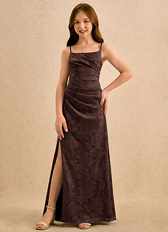 Azazie Cannoli Girls Formal Flower Girl Dresses Ganache A-Line Pleated Floral Burnout Dress image5