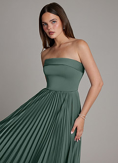 Azazie Mariana Bridesmaid Dresses Sea Moss A-Line Pleated Stretch Satin Dress image4