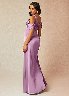 Azazie Rhea Brautjungfernkleider für Schwangere A-Linie Schulternfrei Gefaltet Stretch-Satin Bodenlänge Kleid image6