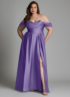 Azazie Loisa Robes de demoiselle d'honneur Robe Trapèze en Satin extensible Épaules dénudées Tahiti image10