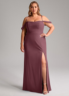 Azazie Saige Jurken voor bruidsmeisjes Converteerbaar Jurk van Chiffon met A-Lijn Off the Shoulder Sangria image13