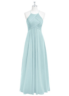 Azazie Ginger Bridesmaid Dresses Sea Glass A-Line Halter Pleated Chiffon Dress image6