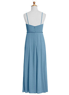 Azazie Kaylee Junior Steel Blue A-Line with Belt Mesh Dress image7