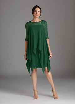 Azazie Flo Mère de la mariée Robes Robe Trapèze en Mousseline de soie Dentelle Vert Foncé image1