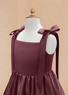 Azazie Chelsie Flower Girl Dresses Sangria A-Line Bow Matte Satin Dress image8
