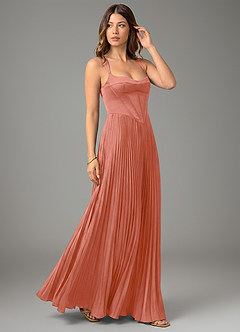 Azazie Avenelle Bridesmaid Dresses Salmon Pink A-Line Corset Stretch Satin Dress image5