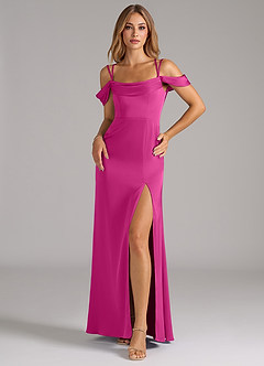 Azazie Callan Bridesmaid Dresses Fuchsia A-Line Pleated Stretch Satin Convertible Dress image3