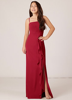 Azazie Kaylee Junior Scarlet A-Line with Belt Chiffon Dress image4