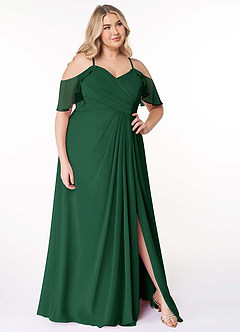 Azazie Dakota Bridesmaid Dresses Dark Green A-Line V-Neck Pleated Chiffon Dress image11