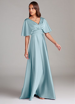 Azazie Pamela Robes de demoiselle d'honneur Robe Trapèze en Satin extensible Plissée Bleu Maussade image3
