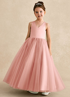 Azazie Peanut Flower Girl Dresses Rosette A-Line Strap Tulle Dress image4