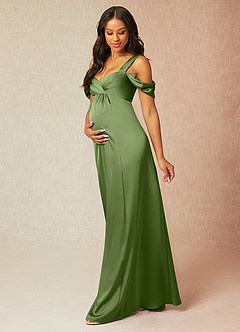 Azazie Rhea Maternity Bridesmaid Dresses A-Line Off-The-Shouler Pleated Stretch Satin Floor-Length Dress image3