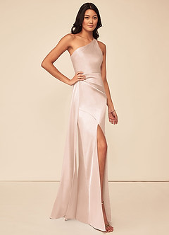 Azazie Maron Brautjungfernkleider A-Linie Eine Schulter Stretch-Satin Kleid Zartrosa image3