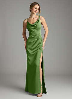 Azazie Samara Vestidos de damas de honor Vestido de Albahaca de Satén Elástico de Corte Sirena con Plisado image1