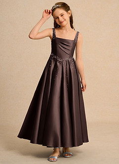 Azazie Mochi Girls Formal Flower Girl Dresses Ganache Ball-Gown Pleated Matte Satin Dress image6