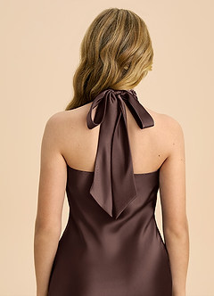 Azazie Chickie Junior Ganache Sheath Pleated Stretch Satin Dress image6