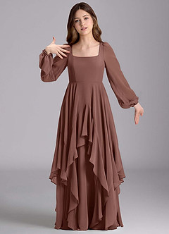 Azazie Clara Junior Espresso A-Line Blouson Chiffon Dress image6
