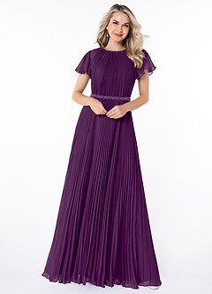 Azazie Kara Modest Bridesmaid Dresses A-Line Pleated Chiffon Floor-Length Dress image4