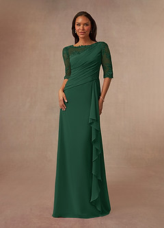 Azazie Dionysus Mother of the Bride Dresses Dark Green A-Line Boatneck Lace Chiffon Dress image1