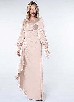 Azazie Raye Brudtärnklänningar Klänning av Sjöjungfru i Stretch Satin Långärmad Rodnande Rosa image3