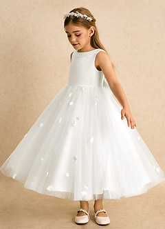 Azazie Angel vestidos de niña de las flores Vestido de Marfil de Tul de Princesa con Lazo image4