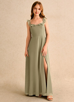Azazie Chip Girls Formal Flower Girl Dresses Moss Green A-Line Sleeveless Chiffon Dress image1